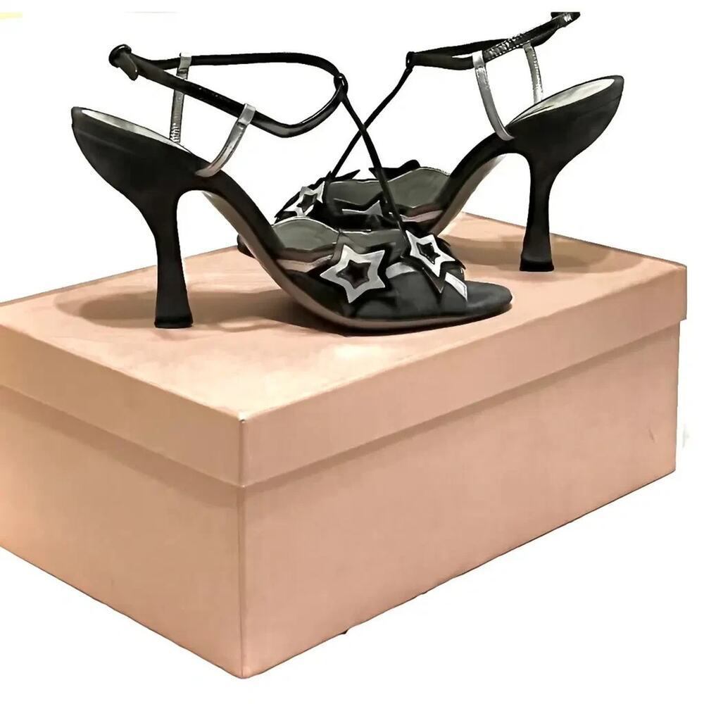 NIB MIU MIU PRADA GRAY PATENT LEATHER EVENING STARS SANDALS PUMPS 39 ITALY